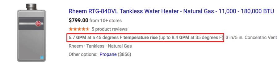 Tankless water heater sizing
